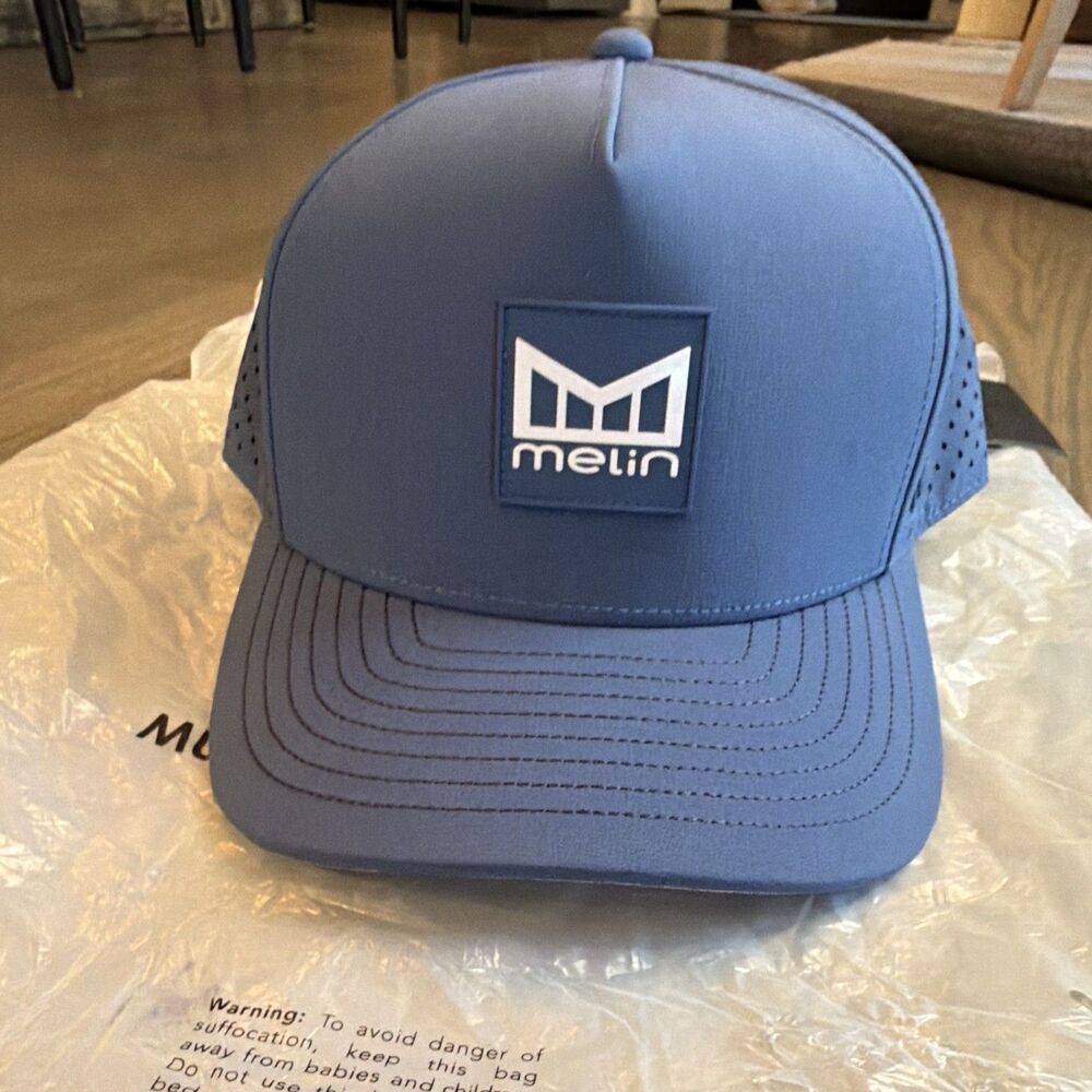 MELIN Hydro Odyssey Stacked Brick OSFM Slate Blue Snapback Hat Baseball Cap NWT